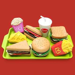 9件/套 三明治炸薯條漢堡玩具套裝 過家家食物玩具 兒童模擬食物組裝 DIY快餐