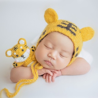 兒童攝影服裝小牛老虎新款新生兒滿月百天寶寶動物造型帽子玩偶寫真道具 嬰兒寫真 嬰兒拍照道具 寶寶寫真 寶寶拍照背景布 寶
