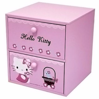 【羅曼蒂克專賣店】KT-0571 正版 木製 Hello Kitty 雙抽屜收納盒 置物盒
