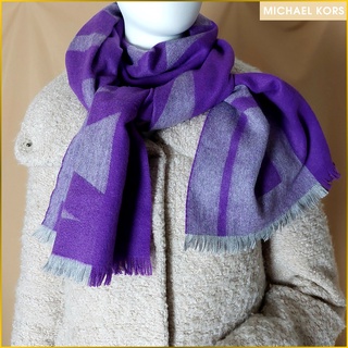 日本二手衣✈️Michael Kors 近新品 毛料圍巾 MICHAEL KORS LOGO 紫色雙面圍巾 Z027M