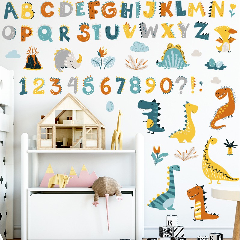 五象設計 幼兒園兒童恐龍字母貼紙房間裝飾早教數字貼紙