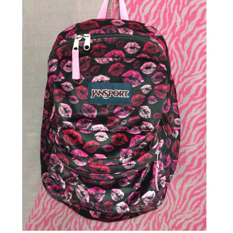 JANSPORT🇰🇷韓國限定款絨布桃紅嘴唇後背包