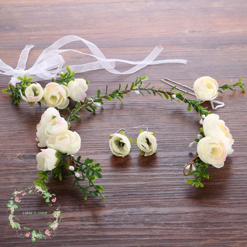 Luna女孩髮帶伴娘花拜特節前額孩子孩子頭帶發花環樂隊花圈女孩箍髮夾 蝦皮購物