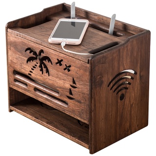 ✒┋桌面實木無線路由器收納盒WIFI盒子機頂盒置物架光貓插座電線盒收納盒子