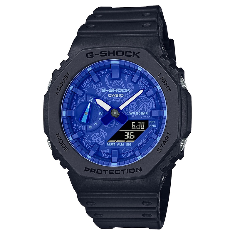 CASIO卡西歐 G-SHOCK 農家橡樹 時尚運動雙顯錶 GA-2100BP-1A 黑/藍