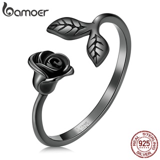 【Bamoer】925純銀 歐美黑玫瑰開環戒指 簡約時尚 歐美珠寶 情人節禮物 生日禮物 女性戒指