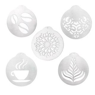 5pcs 不銹鋼咖啡拉花模具 花式咖啡模具 咖啡印花模型 卡布奇諾咖啡花 吧檯模具