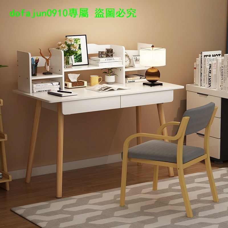 【新品特惠E42】書桌電腦桌家用學生臺式桌臥室實木腿寫字桌簡易小桌子帶抽屜80cm