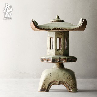 九土日式粗陶復古香爐燭臺創意手工氣氛蠟燭香薰仿亭建築燭臺復古精油燈爐融蠟燈蠟燭暖燈長安燈香氛蠟燭燈蠟燭架PJR0077