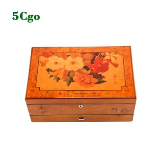 5Cgo【鴿樓】三層多功能高硬度鋼琴漆圖案精緻美觀實木質首飾盒箱木製珠寶收藏收納盒帶表位鎖 540408504023