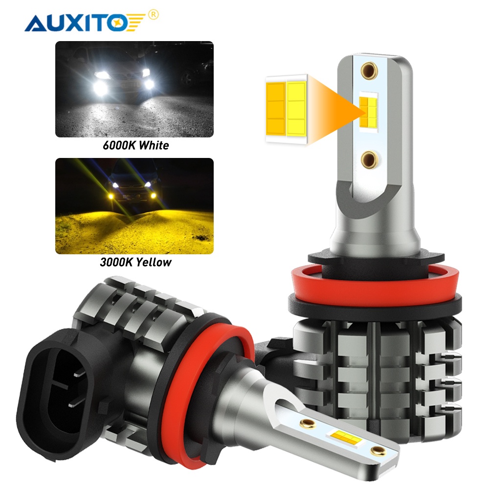 Auxito 2Pcs LED 雙色霧燈燈泡 H8 H9 H11 H16 Daytme 行車燈霧燈 6000K 白色 3