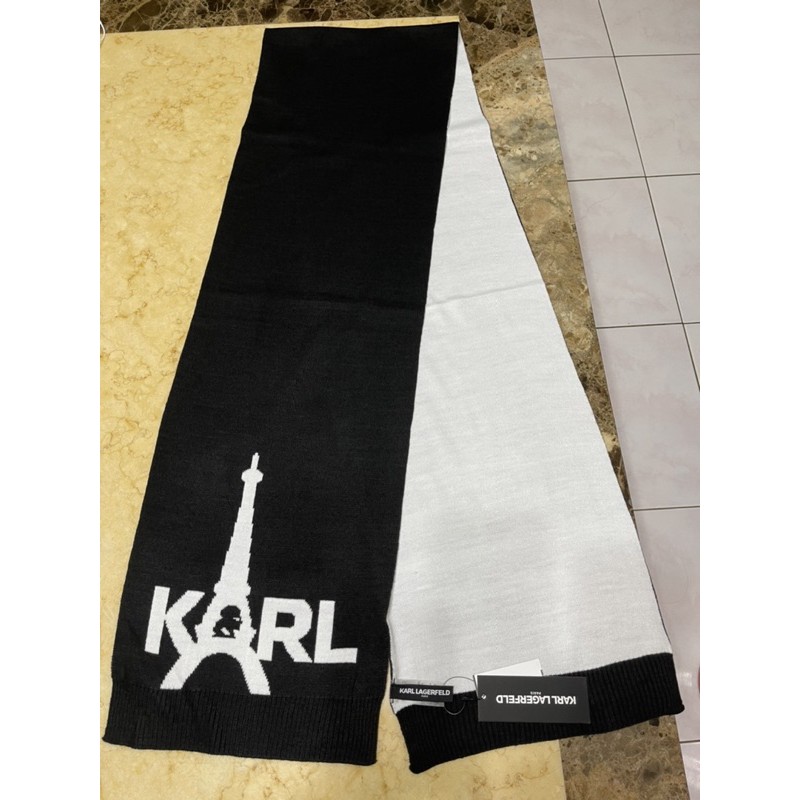 Karl Lagerfeld 卡爾 雙面黑白圍巾