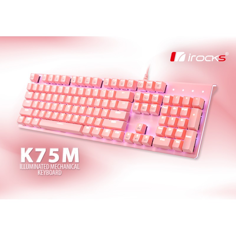 {龍林電腦} i-rocks 艾芮克 K75M 粉色上蓋單色背光中文有線機械式鍵盤 Cherry軸心