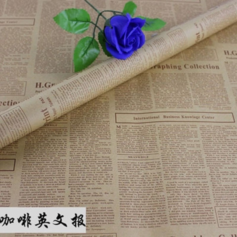 現貨熱賣 鮮花束英文報紙復古牛皮紙書紙禮材料花束包裝乾燥花材diy花束手做花藝婚禮捧花包材花材乾燥花韓式緞帶鮮花情人節