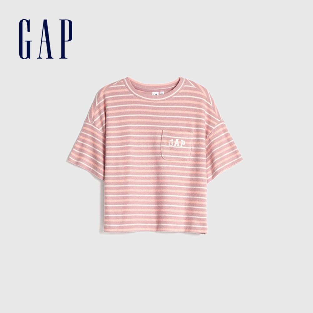 Gap 女裝 Logo清爽條紋短袖T恤-粉色條紋(582290)