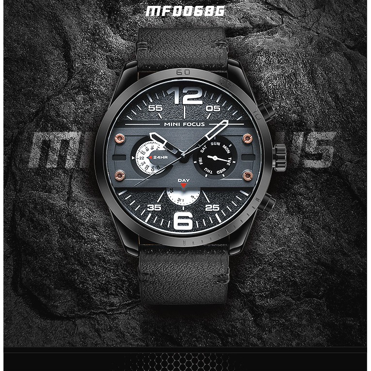 MINI FOCUS 正品 大錶盤 真三眼 軍事風格 創意拼色多層次面盤 飛行員手錶【S &amp; C】