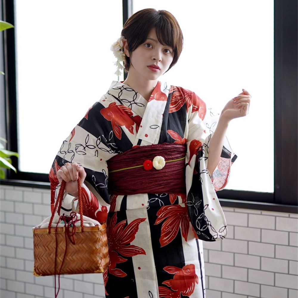 沐子原創設計 日本傳統和服浴衣女正宗日本花火大會旅遊和服金魚柄新款印花和服角色扮演表演服裝浴衣套裝女 蝦皮購物