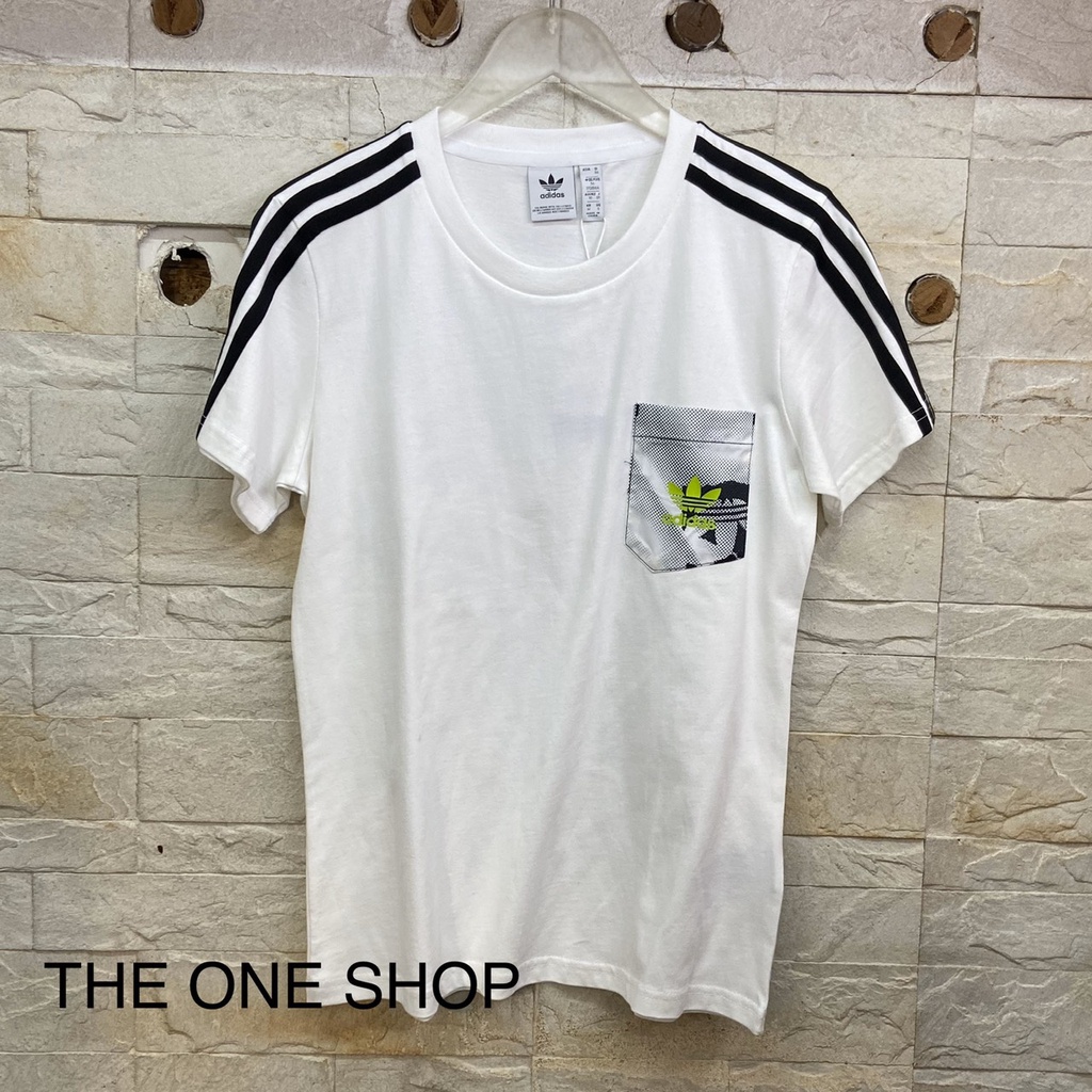 TheOneShop adidas 愛迪達 衣服 短袖 上衣 T恤 短袖上衣 白色 口袋 條紋 HA1492