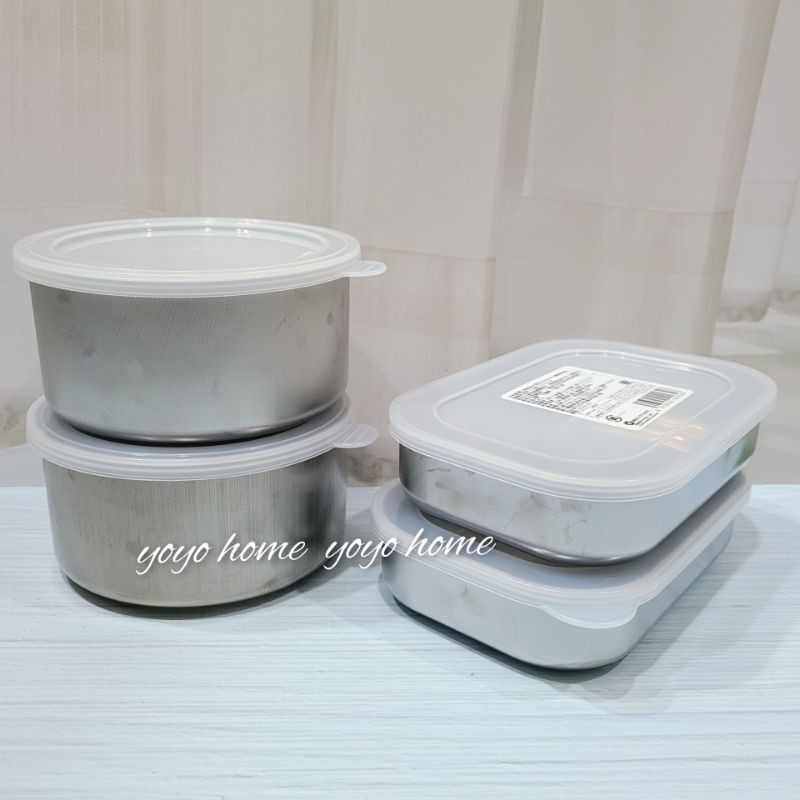 【yoyo home】日本ECHO不鏽鋼保鮮盒 附上蓋 免用保鮮膜 水果盒 備料盒 食物儲存盒 正方形/圓形/長方形