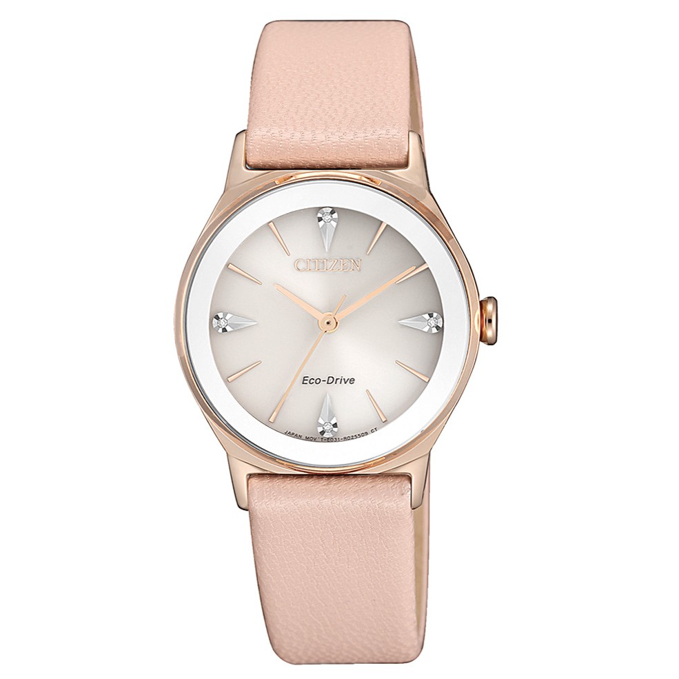 CITIZEN 星辰錶 (EM0733-16A) 光動能天然鑽優雅女性腕錶-粉紅/28.2mm