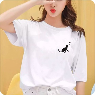 最新藝術女孩女式 T 恤 CAT BUTTERFLY / 女式 T 恤黑白 T 恤女式 Catton Combad 30