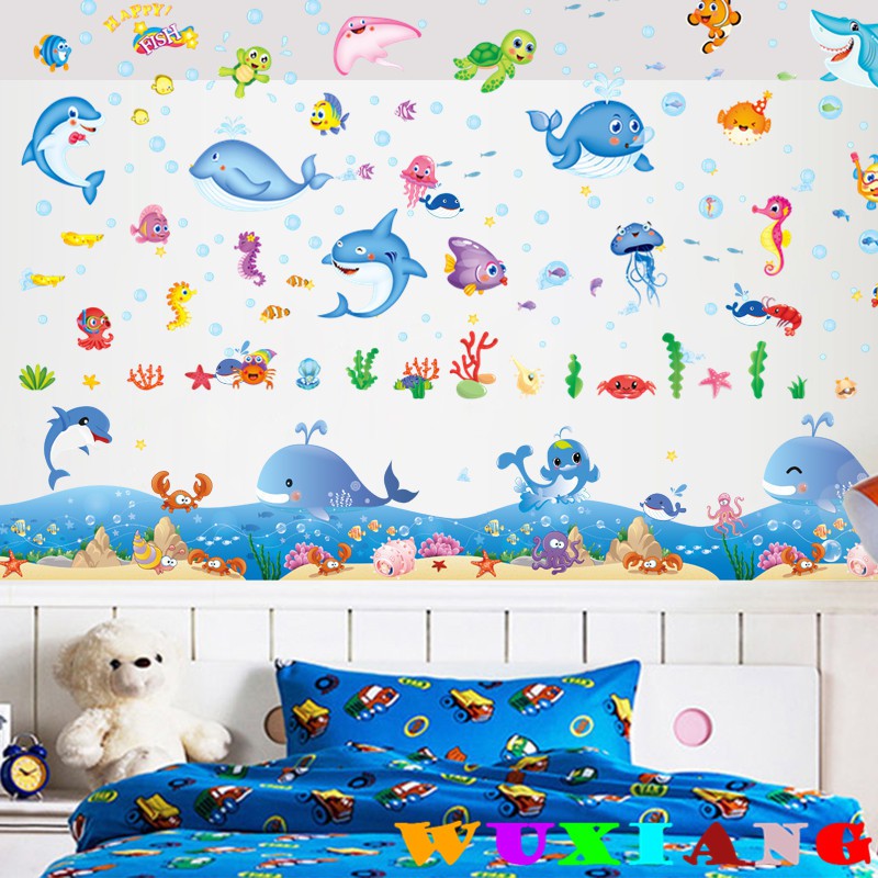 五象設計 海洋魚 壁貼  兒童房裝飾 墻貼 游泳館 浴室 卡通組合佈置墻紙