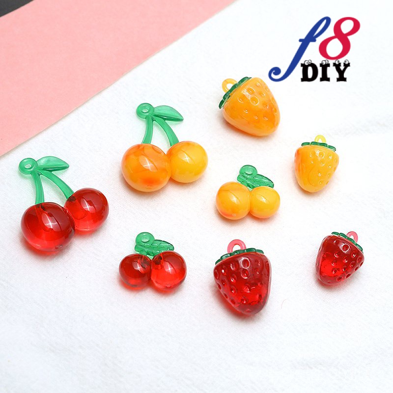 小清新甜美水果草莓櫻桃樹脂吊墜diy手工飾品耳環頭飾掛件材料 c8c3