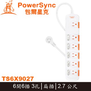 【3CTOWN】含稅 群加 6開6插 2.7M PowerSync 安全防雷防塵 電源延長線 TS6X9027