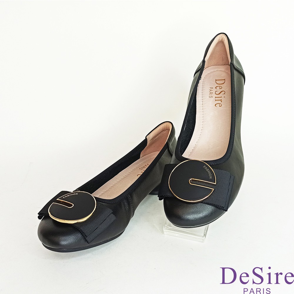 【DeSire】時尚飾扣蝴蝶結低跟鞋-黑色(0337015-99)