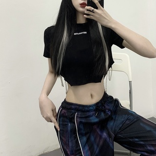 歐美 爵士舞衣 設計感 短款 上衣 女 酷辣妹 露臍 短袖 練功服 跳舞 排汗透氣
