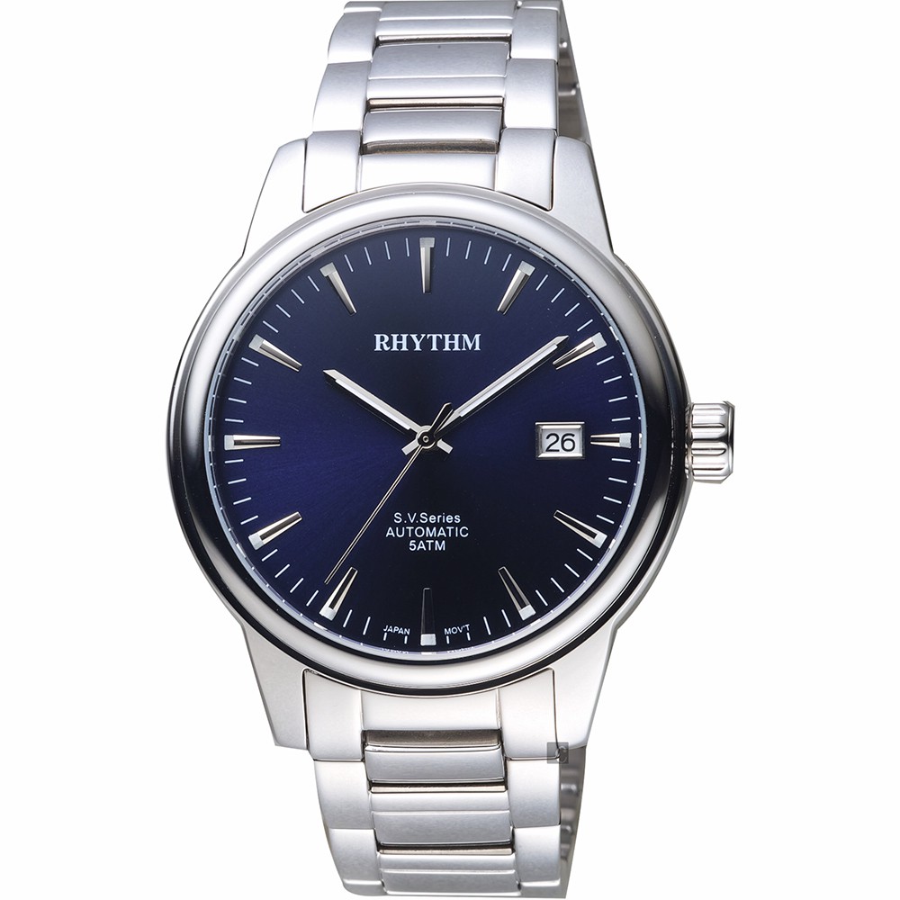 RHYTHM日本麗聲 S.V.Series機械日期手錶-藍x銀/45mm