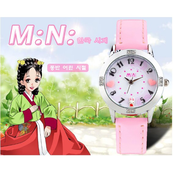 正品 【韓國MINI】軟陶手錶-甜蜜兔-粉只要399元 手工立體捏陶 愛心 心型水鑽晶鑽可愛兒童錶少女學生錶