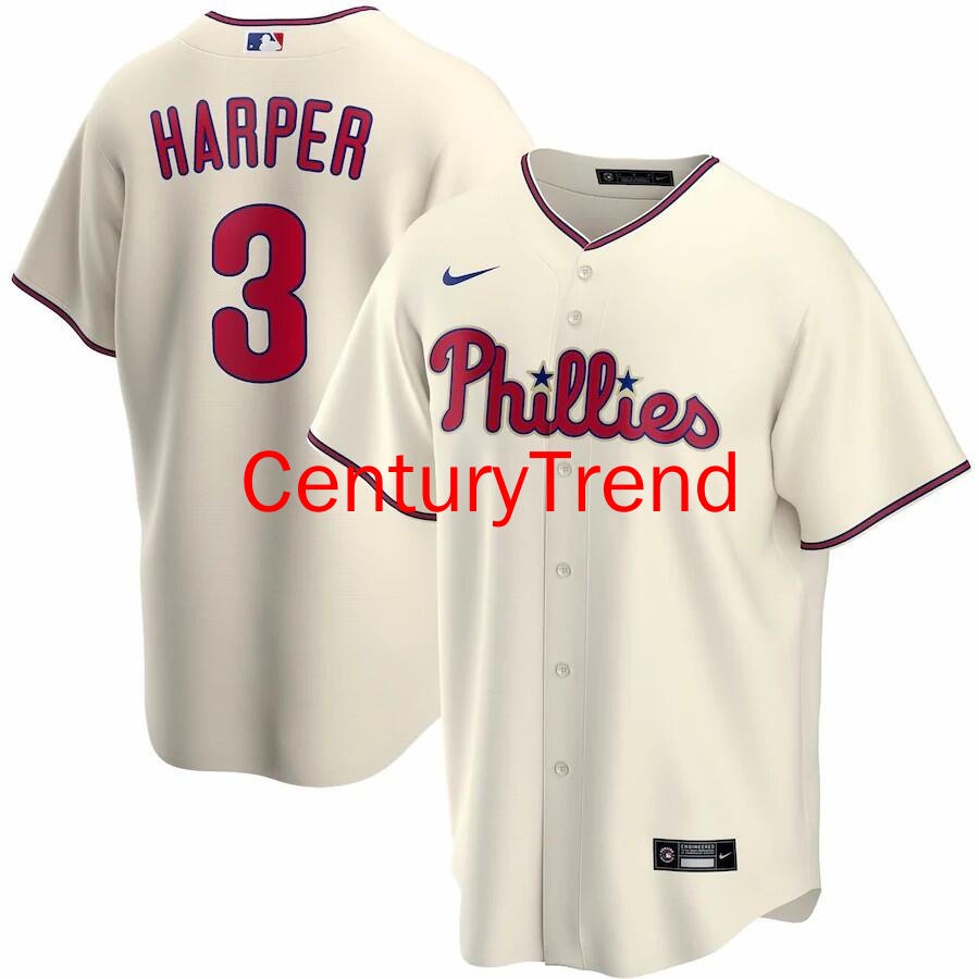 男士 Phillies 費城人隊球衣#3 Harper 哈珀 刺繡版小外套棒球服