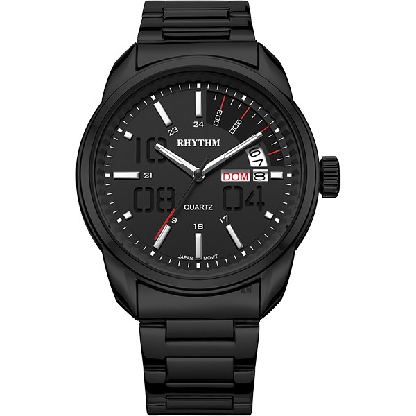 RHYTHM WATCH 麗聲-黑武士日曆-石英手錶-黑/40mm 型號G1307S03