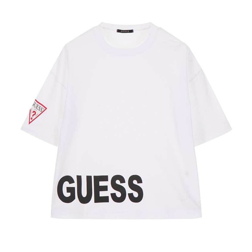 韓國潮牌guess正韓連線代購 남녀공용밑단프린트세미오버반팔티人氣品牌guess 限定商品 蝦皮購物