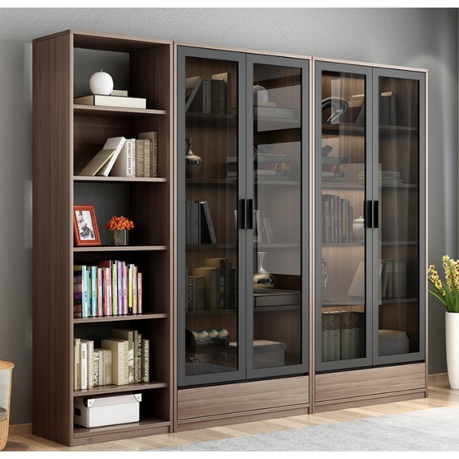 新品 實木書櫃 展示櫃 原木玻璃門收納櫃 全實木書架 滿墻落地立櫃 帶門大容量美式書櫃