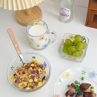 少量現貨✨韓國ins清新花朵玻璃碗 早餐麥片優格碗 水果碗