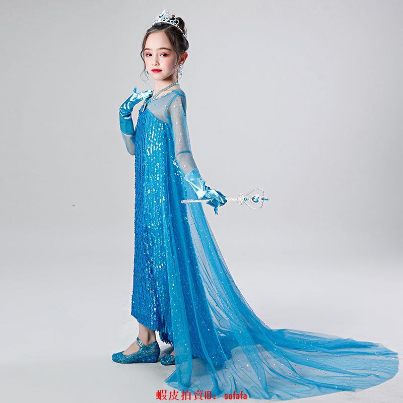 女童裝連身裙冰雪奇緣愛莎女王愛沙女童公主裙萬圣節服裝艾莎紗拖尾連身裙裙子 蝦皮購物