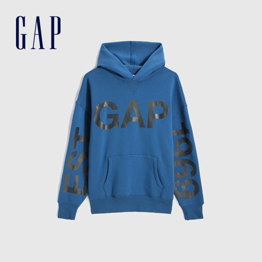 Gap 男裝 Logo撞色印花帽T-淺藍色(627578)