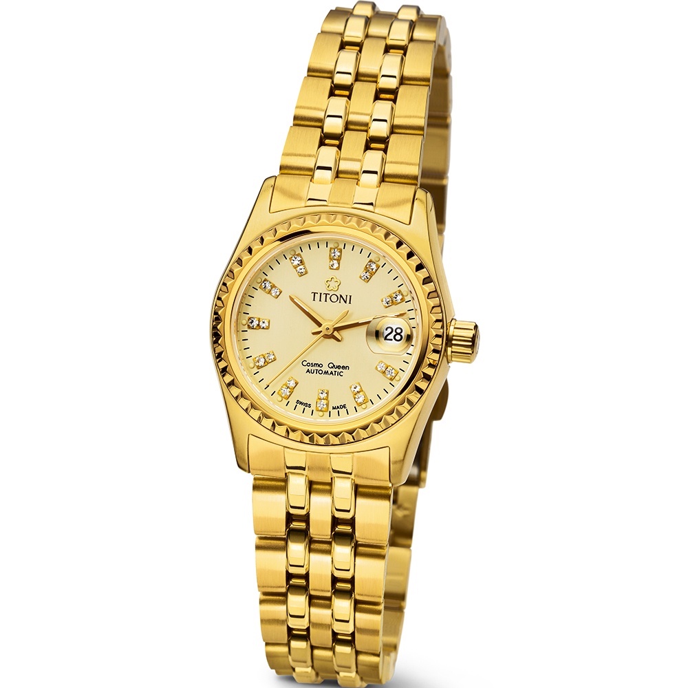 TITONI 梅花錶 女 宇宙系列 不鏽鋼機械腕錶(728 G-306)-香檳色/20mm