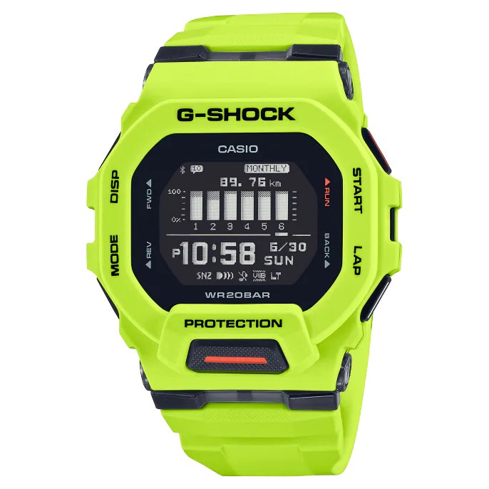 【柏儷鐘錶】CASIO G-Shock 方形藍芽電子錶 手機連線 計步 螢光綠 GBD-200-9