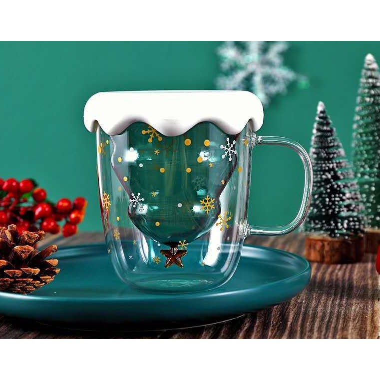 ☀孟玥購物☀蝦皮我最便宜 聖誕樹雙層玻璃杯  雙層玻璃杯 耐熱玻璃 玻璃杯 飲料杯 聖誕禮物 交換禮物 精美彩盒裝
