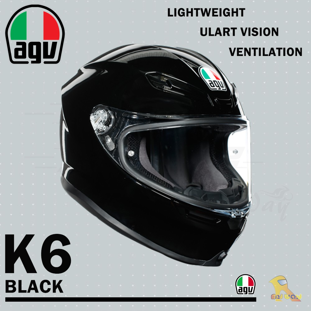 任我行騎士部品 AGV K6 極輕量化 通風 舒適 全新設計 全罩式安全帽 BLACK 亮黑 K-6