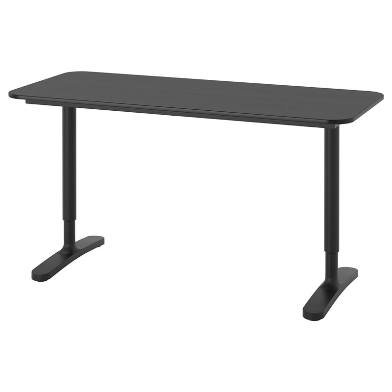 &lt;二手&gt; ikea 辦公桌 BEKANT 書桌/工作桌, 黑色/實木貼皮 梣木/黑色