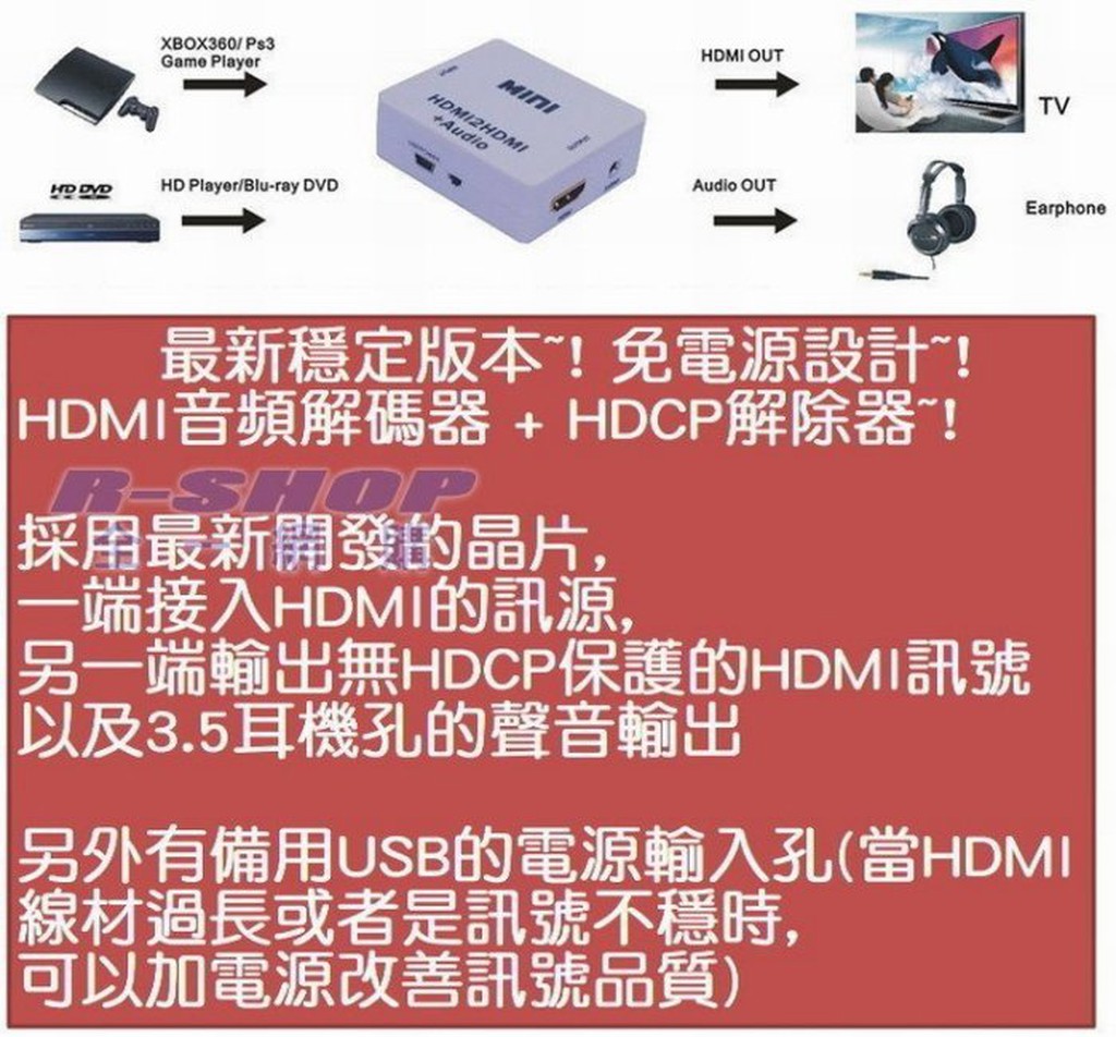 專業版台灣大廠晶片hdcp 破解器解除器解碼器hdmi 聲音分離外接喇叭mod機上盒藍光ps4以上都適用 蝦皮購物
