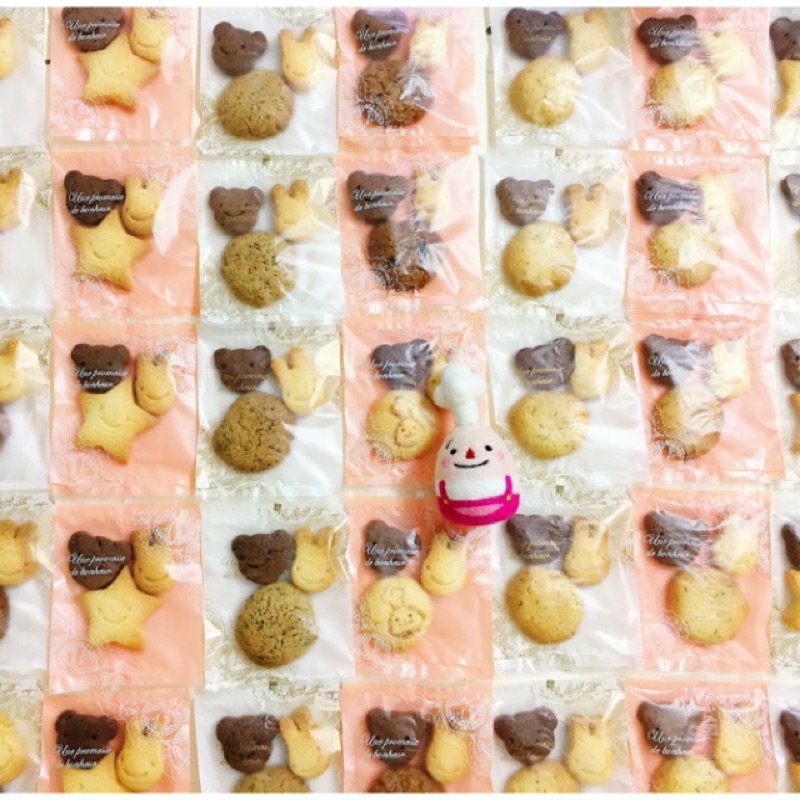 餅乾小帽 10包雙色造型小餅乾+手工餅乾 兔子、熊熊、愛心、星星造型餅乾(生日派對、慶生、婚禮小物、二次進場、派對、茶會