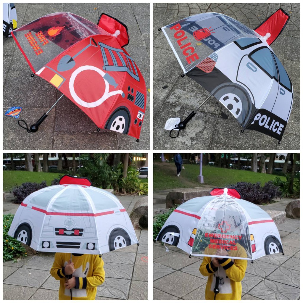 【現貨】日本 兒童造型傘 鳴笛 發光 汽車雨傘 警車  兒童雨傘 造型雨傘 角落生物 折疊傘 布丁狗 寶可夢 玩具總動員