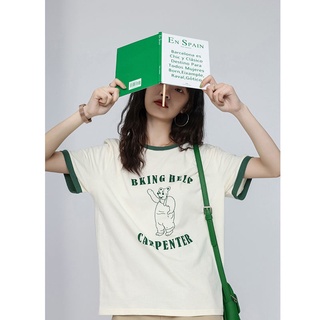 印花短袖t恤女夏季新款復古設計感撞色氣質百搭寬鬆圓領上衣