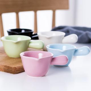 FUN先生的生活志 原創優品 帶手柄陶瓷醬料碟子 陶瓷西餐沙拉醬碗 牛排澆汁杯 醬料汁勺子 迷妳咖啡拉花勺 牛奶杯帶手柄