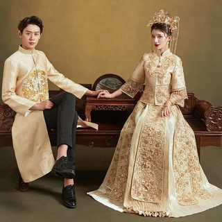 龍鳳褂秀禾服新郎結婚禮服21新款中式男裝復古唐裝男士長袍馬褂 蝦皮購物